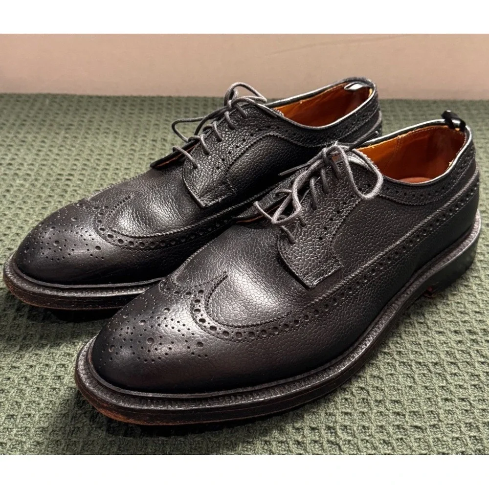 Brooks Brothers Black Fleece 1818 Mens Black Pebbled Leather Wingtip Oxfords 10D